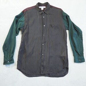 Comme des Garcons Sz M 100% Cupro Men's Multicolor Pinstripe Button-Up Shirt